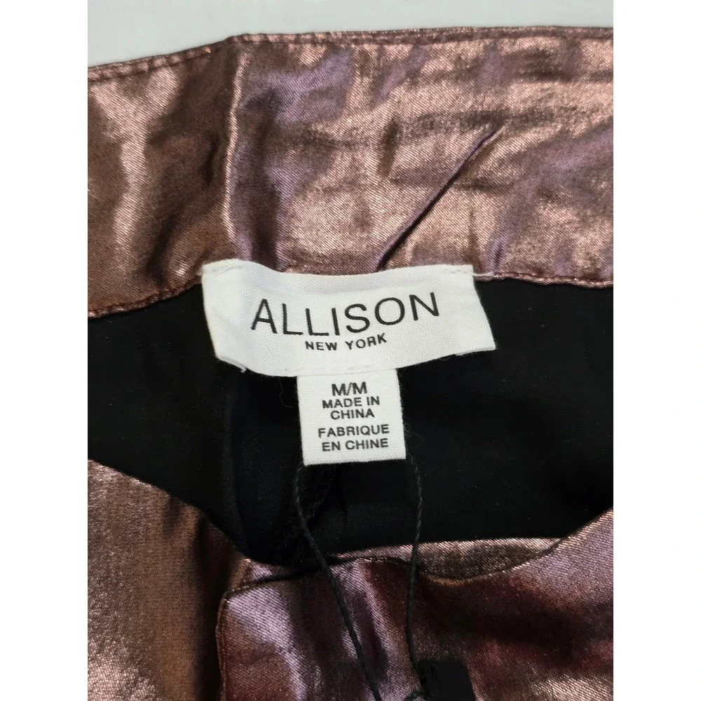 Allison New York Joan Lame Pants Rose Gold Metallic Wide Leg Trousers Medium